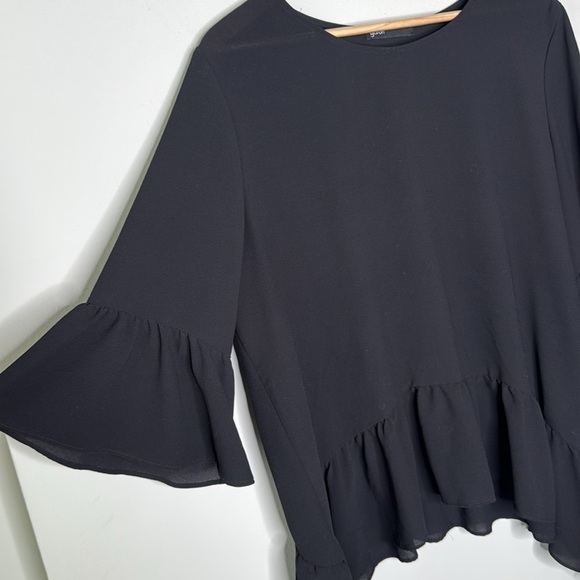 Gibson Nordstrom Ruffle Flounce Hem Short Sleeve Blouse in Black Size XL - Picture 2 of 10